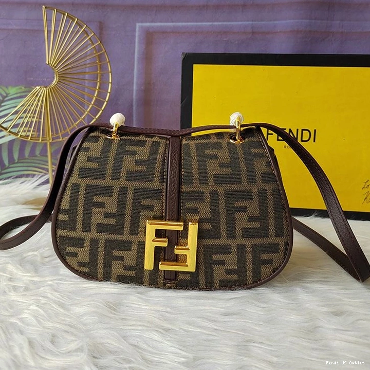 HOT Fendi Brown Mini FF Fabric Bag C'mon Motif In 0723